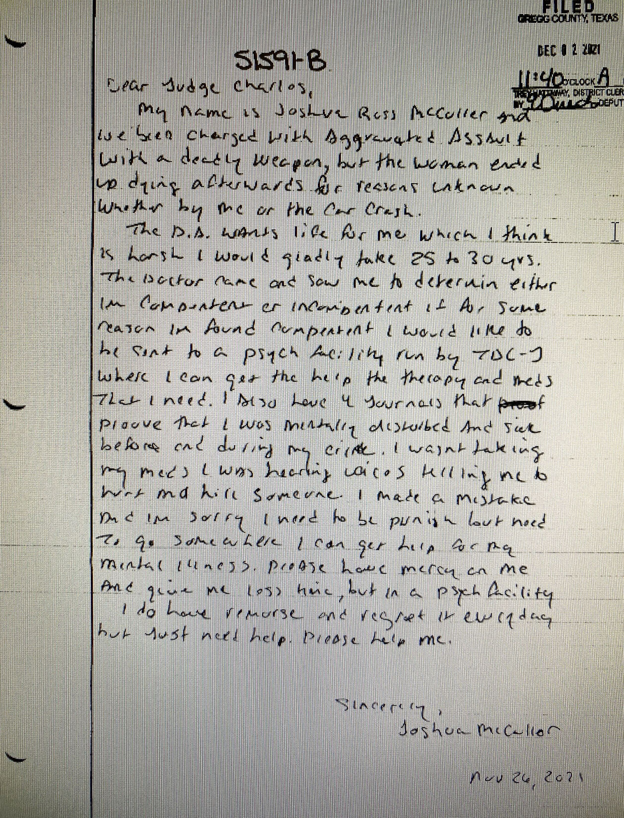 Nov. 26 letter